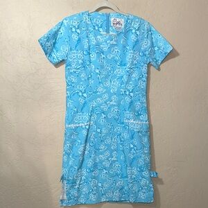 Lilly Pulitzer 60s 70s vintage blue floral shift dress front pockets 100% cotton